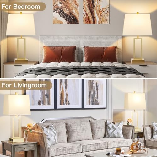 Rinweey 23.5" Touch Control Table Lamps Set of 2, Modern Gold Bedside Lamps with USB A+C Ports & AC Outlet, 3 Way Dimmable Contemporary Nightstand Lamps for Bedroom Living Room(2 LED Bulb Included) - color: Gold