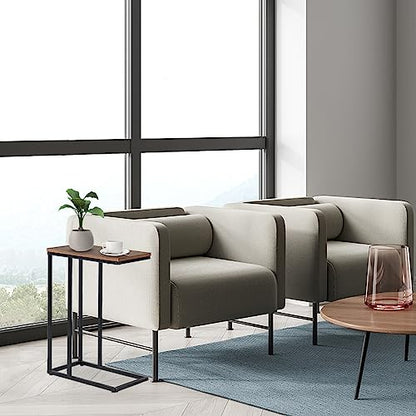 C-Shaped End Table, for Living Room, Bedroom, Small Spaces, TV Tray Couch Side Tables Laptop Table, Rustic Brown and Black - color: Brown