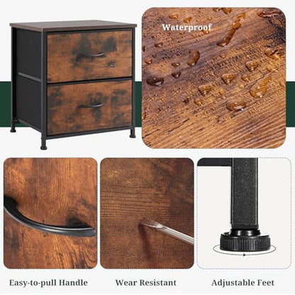 Nightstand Set of 2 Small 2 Drawer Dresser End Table Bedside Furniture | Wooden Top Fabric Bins for Bedroom, Closet, Entryway, Dorm, 11.8" D x 18" W x 20", Brown - color: Brown