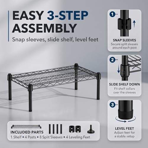 Black Epoxy Wire Storage Shelf, Dunnage Rack, Commercial 1 Tier Small Shelf, 24" x 60" x 14", Heavy-Duty Metal, 600 lbs Capacity - color: Black, size: 24"D x 60"W x 14"H
