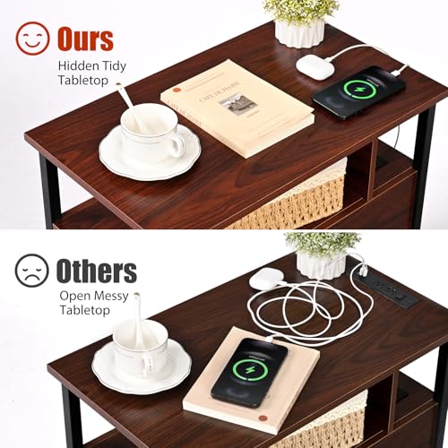 Livofloral Narrow Side Tables with Charging Station, Narrow End Table with Wooden Drawers, USB Ports and Power Outlets, Nightstand and Bedside Table for Bedroom, End Tables Living Room, Espresso - color: Espresso