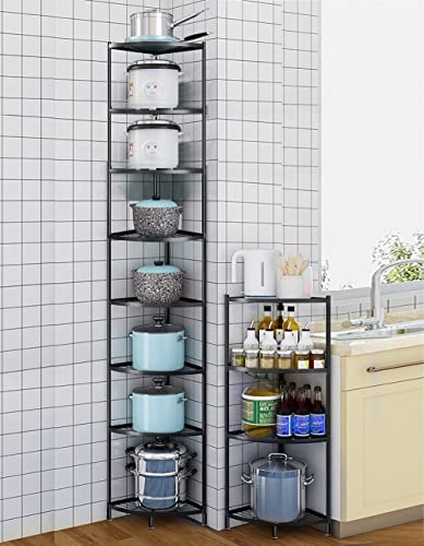 Kitchen Corner Shelf Rack, Multi-layer Pot Rack Storage Organizer Metal Shelves Holder (8 Tier)