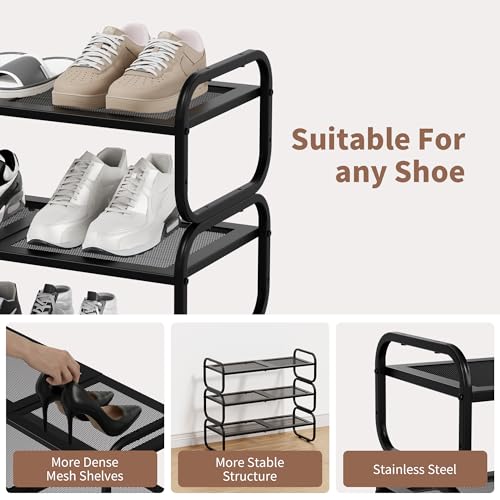 3 Tier Shoe Rack - Expandable Shoe Organizer for Closet, Adjustable Metal Shoe Shelf Storage, Stackable Long Shoe Stand Holder for Garage, Entryway, Door Entrance - size: 3 Tier