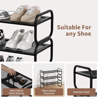 3 Tier Shoe Rack - Expandable Shoe Organizer for Closet, Adjustable Metal Shoe Shelf Storage, Stackable Long Shoe Stand Holder for Garage, Entryway, Door Entrance - size: 3 Tier