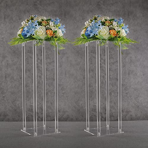 YALLOVE Acrylic Flower Stand, Set of 2 Clear Pedestal, 23.6 Inch Tall Vases for Wedding Event Party Props, Home Decor - size: 23.6''