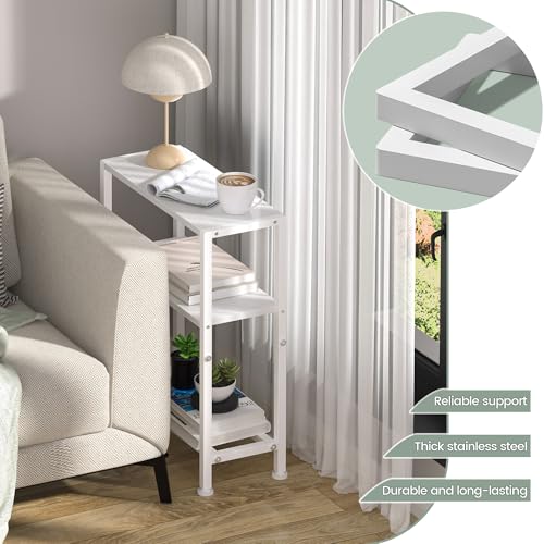 Narrow Side Table Set of 2 for Small Space, 2-Tier Small End Table with Shelf Holder, Slim Nightstand, Skinny Snack Couch Table in Living Room, Bedroom, Study, Kitchen and Balcony (White) - color: White