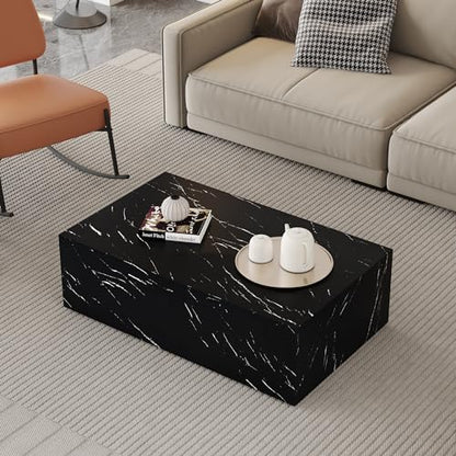 39" Rectangular Compact Coffee Table,Small Cube End Table,Modern Side Table with Stylish Faux Marble Pattern,Minimalist Accent Table for Living Room,Office,Apartment,Nightstand(Black,39") - color: Black,39.9"