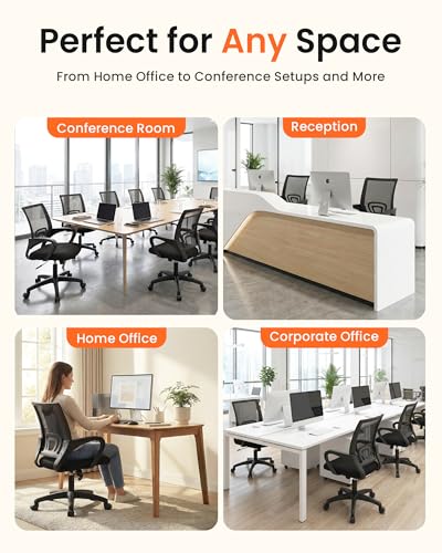 NEO CHAIR Office Desk Computer Chair Ergonomic Mesh Gaming Cushion Seat with Comfy Lumbar Mid Back Support Adjustable Height Swivel Rolling Wheels for Home Task (2 pk - Black) | Breathable Mesh Back with Lumbar Support, Height Adjustment, Smooth Rolling C