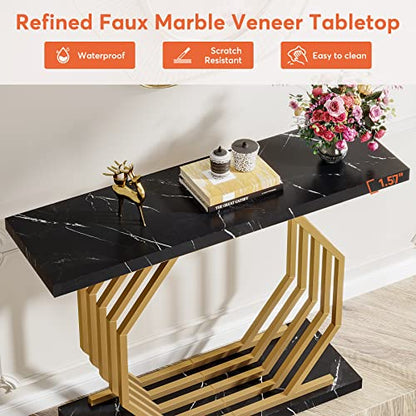 Tribesigns Gold Console Table, Faux Marble Entryway Table Narrow Sofa Table with Geometric Metal Base, 40 Inch Modern Accent Table Entrance Table for Living Room, Hallway, Foyer, Black - color: Black