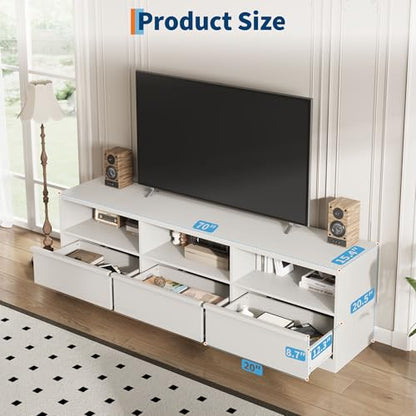 Modern TV Stand with Storage for TVs Up to 85", 70 inch Media Console with Drawer & Open Shelves, Mid Century Entertainment Center for Living Room, White - color: White