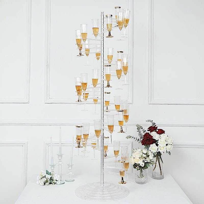 Clear 4.5 feet Spiral Acrylic Champagne Glass Flute Holder Display Stand Rack Display Wedding Party Events Reception Bar Table Home Decorations Drink Stations Supplies