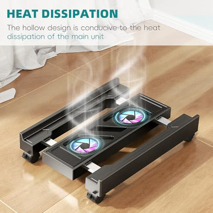 Adjustable CPU Holder with Cooling Fan and RGB Light,Mobile CPU Holder with 4 Rolling Casters, Under Desk Computer Tower Stand PC Floor Cart PC Riser for Office, Home (with Fan) - color: With Fan