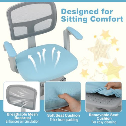 HONEY JOY Kids Desk Chair, Children Study Chair with Adjustable Height/Armrest/Footrest, Swivel Rolling Mesh Task Student Chair, Kids Computer Chair for Teens Girls Boys, Home, School, Office (Blue) - color: Blue