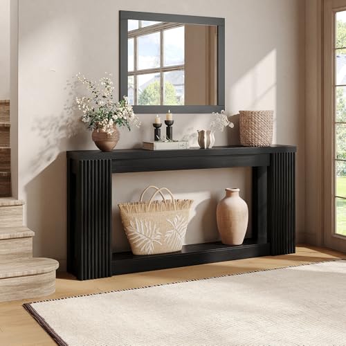 Maupvit Fluted Wooden Console Table with 2 Storage, 71 Inches Rectangular Entryway Table Behind The Couch, Farmhouse Boho Sofa Table for Entrance, Hallway, Living Room (Black) - color: Black