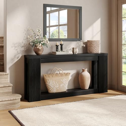Maupvit Fluted Wooden Console Table with 2 Storage, 71 Inches Rectangular Entryway Table Behind The Couch, Farmhouse Boho Sofa Table for Entrance, Hallway, Living Room (Black) - color: Black