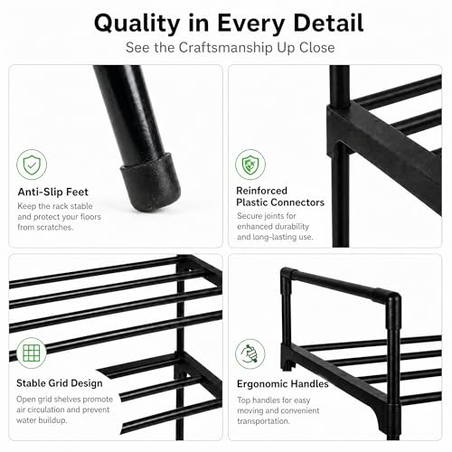 PureBox Shoe Rack, 5-Tier Shoe Storage Organizer – Holds 9-12 Pairs of Shoes, Tool-Free Assembly, Steel Frame, Space-Saving for Entryway, Closet，Living Room, Balcony, Black (17.1" x 10.2" x 36.8")