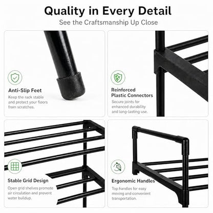 PureBox Shoe Rack, 5-Tier Shoe Storage Organizer – Holds 9-12 Pairs of Shoes, Tool-Free Assembly, Steel Frame, Space-Saving for Entryway, Closet，Living Room, Balcony, Black (17.1" x 10.2" x 36.8")