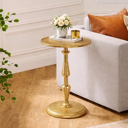 CLEENTABLE Modern Round Gold End Table - 15" Width x 21" Height Metal Side Table for Living Room, Bedroom & Small Spaces - Luxury Gold Finish Accent Table - color: Gold, size: 15" x 21" - Inch