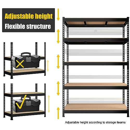 PrimeZone 47" W x 23.6" D x 71" H Large Heavy Duty Storage Shelves - 5 Tier Adjustable Garage Storage Shelving, Metal Storage Utility Rack Shelf Unit for Warehouse Pantry Closet Kitchen, Black - size: 47"W x 23.6"D x 71"H