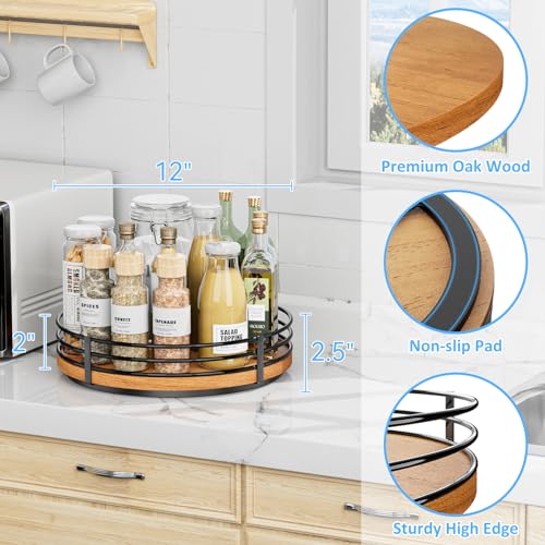 12" Lazy Susan Turntable Organizer - Oak Wood Lazy Susan for Cabinet Kitchen Countertop Dining Table Pantry Cupboard Bathroom Coffee Bar Storage Spice Rack Home Decor - size: 12 inch 1 Tier