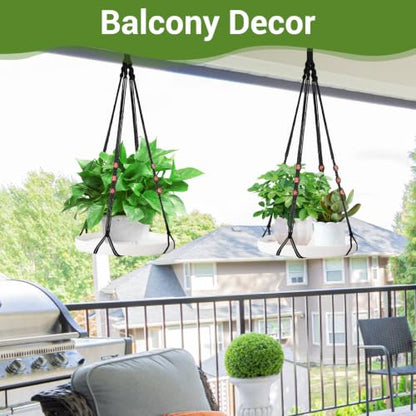 GREANER 2 Sets Hanging Plant Shelf, Black Indoor Hanging Plant Stand with Large Plastic Tray, Flower Pot Holder for Succulents, Cacti, Small Plants - color: White