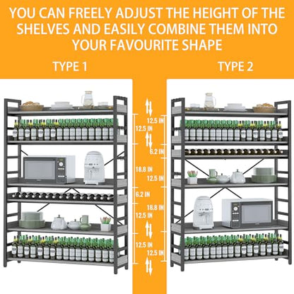 HCHQHS Bookshelf, Adjustable Industrial Bookcase, Vertical Tall Book Shelf, Wood and Black Metal Open Bookshelves for Home Office, Living Room, Bedroom (Grey, 6-Tier (47" W x 70" H)) - color: Grey, size: 6-Tier (47"W x 70"H)