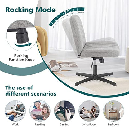 OLIXIS Criss Cross Chairs, Vanity Chair, Home Office Desk | Armless Wide Seat, Height Adjustable, Comfy Fabric, Bedroom, Study, Computer Task, Grey No Wheel - color: Grey No Wheel