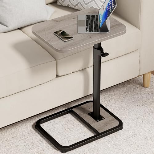 GOYLSER C Shaped End Table for Couch, Height Adjustable Living Room Rotating Couch Tray Tables Sofa Table Tv Trays for Bedroom, Swivel Wooden Side Table for Small Space, Grey - color: Grey, style: Standard C Table
