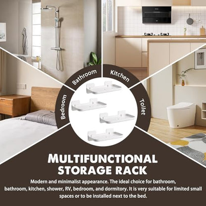 4 Pack Floating Shelves for Wall, Self Adhesive Small Shelf, No Drill Adhesive Wall Shelf, Floating Shelves Damage-Free Expand Walls Space for Living Room Kitchen Bathroom (White) - color: White