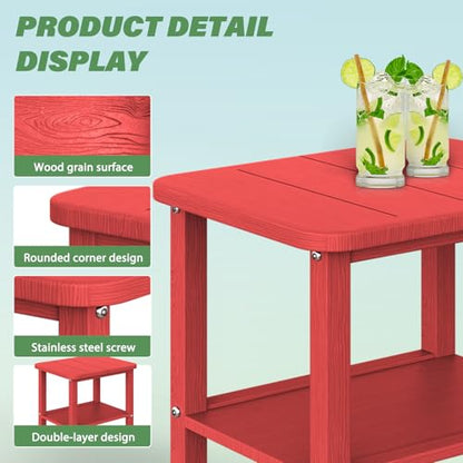 Patio Side Table, Small Rectangular HDPE Adirondack End Table for Outdoor Use in Pool, Garden, Lawn, Backyard,Red - color: Red