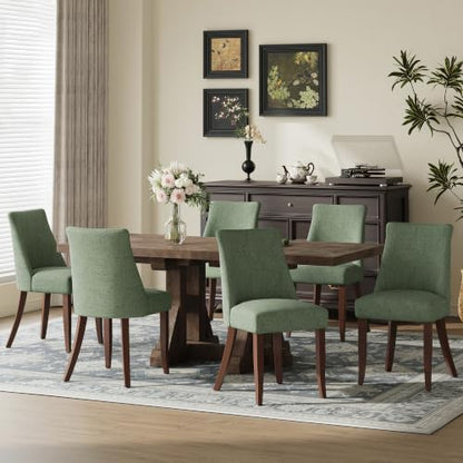 COLAMY Upholstered Dining Chairs Set of 6, Mid Century Modern Kitchen Chairs with Back, Farmhouse Fabric Side Dining Room Chairs with Wood Legs for Dining Room Restaurant, Green - color: Green, size: Set of 6