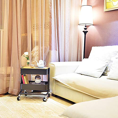 2-Tier Metal Utility Rolling Cart Storage Side End Table with Cover Board for Office Home Kitchen Organization, Black - color: A- Black