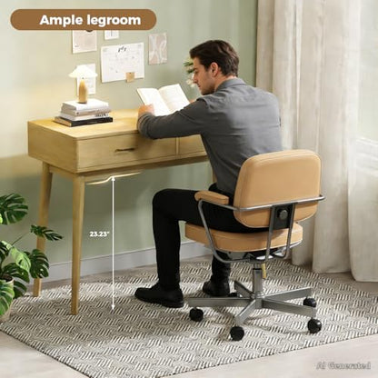 FUNKOCO Small Wood Desk with Drawers - 40 Inch Home Office Study Writing Desk for Bedroom, Vanity Desk with 4 Solid Legs, Modern Computer Desk for Small Spaces - color: Wood