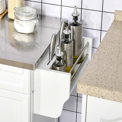 HOMCOM Kitchen Island on Wheels, Rolling Kitchen Cart with Stainless Steel Countertop, Drawer, Towel Rack and Spice Rack, Utility Storage Trolley, White - color: White