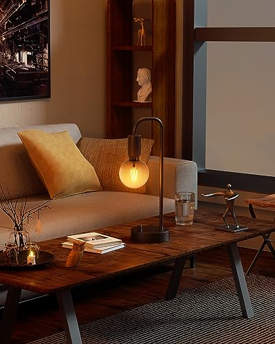 ONEWISH Industrial Table Lamp Set of 2, Fully Dimmable Beside Lamp with Gradient Black Art LED Bulb, Modern Nightstand Desk Lamps for Bedroom, Living Room, Office, Reading(Bulb Included) - color: Black 2 packs, size: Non-USB
