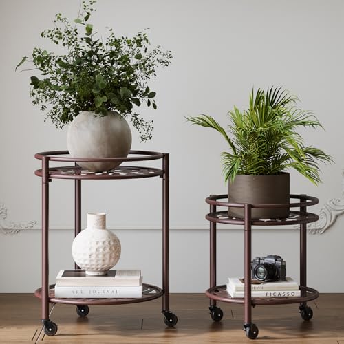 2 Tier Heavy Duty Rolling Plant Stand, 2 Pack Coffee | Indoor & Outdoor,150 lbs Capacity,Easy Move Cart,Balcony, Patio, Garden,Planter with Wheels - color: 2 pack coffee