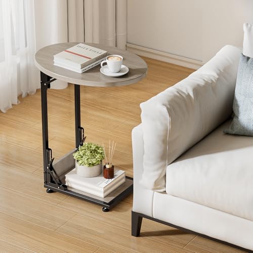 Elbourn Folding Side Table End Couch Tables,Metal Frame C-Shaped TV Stand for Sofa Living Bedroom Bedside Coffee Small Spaces (Gray) - size: Gray