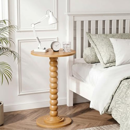 Round Side Table for Small Spaces, Modern Pedestal End Table with Solid Wood Spindle Leg, Small Drink Table Accent Nightstand for Living Room, Bedroom, Sofa Side, Apartment & Office, Wood - color: Wood