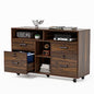 VINGLI Dark Brown Wood Lateral File Cabinet with Lock, 4 Drawer & 4 Open Shelves, Rolling File Cabinet for Home Office, Letter Sized - color: Dark Brown