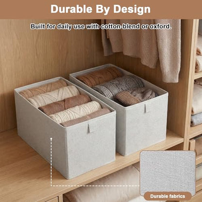 4 Pcs Narrow Fabric Storage Bins Small Foldable Long Storage Baskets Closet | Bin Organizer,for Shelves Long Washable Linen Box Container,with Handles,for Organizing Clothes Toy Pantry Wardrobe Closet