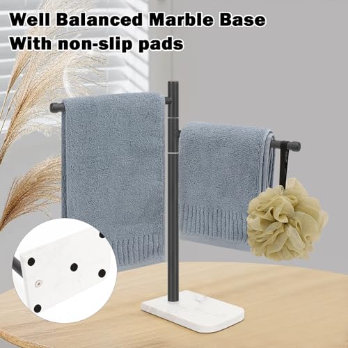 Standing Hand Towel Holder, Hand Towel Stand with Marble Base, 304 Stainless Steel Towel Rack with 2 Swivel Arm, Countertop Stand Towel Ring Towel Bar for Bathroom (Matte Black) - color: Matte Black