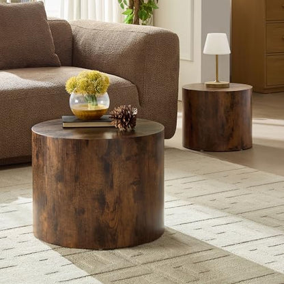 Nesting Coffee Table Set of 2, Modern Round Coffee Table, Accent Side Tables for Small Spaces Living Room Office,Dark Brown - color: Dark Brown