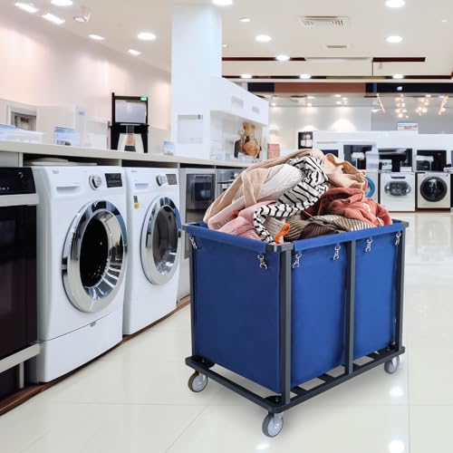 Commercial Laundry Cart with Wheels,400L Blue | 600 lbs Industrial Laundry Cart,Steel Frame and Oxford Cloth Bag,Heavy Duty Rolling Laundry Cart with Wheels for Hotel - color: Blue