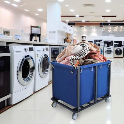 Commercial Laundry Cart with Wheels,400L Blue | 600 lbs Industrial Laundry Cart,Steel Frame and Oxford Cloth Bag,Heavy Duty Rolling Laundry Cart with Wheels for Hotel - color: Blue