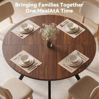 Miereirl 42.13" Round Dining Table for 4, Modern Kitchen Table with Open Storage Shelf, Wood Dining Table for Dining Room, Apartment, Small Spaces - color: Walnut