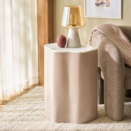 SAFAVIEH Home Collection – Kanon Taupe Base & White Marble Top Accent Table, Sculptural Modern Design, Fully Assembled (ACC3235A) - color: White/Taupe