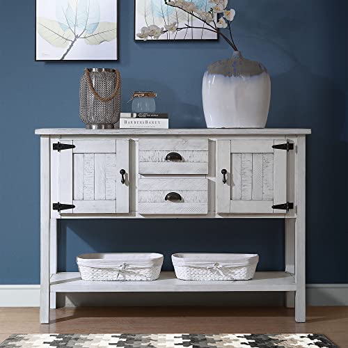 LKTART Solid Wood Farmhouse Console Table,Sofa Table with Storage Drawers and Shelves,Entryway Table for Entry Hallway Foyer Sofa Side Table,Easy Assembled (46.5" Antique White) - color: Antique White