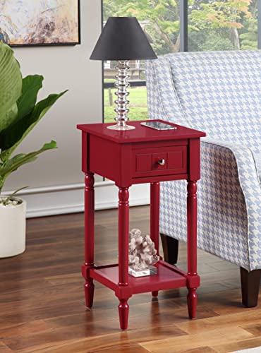 Convenience Concepts French Country Khloe 1 Drawer Accent End Table 14" - Traditional Farmhouse Side Table with Storage Drawer and Shelf for Living Room, Cranberry Red - color: Cranberry Red