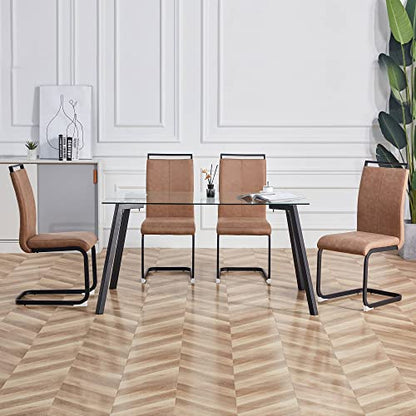 Baysitone Modern Dining Chairs Set of 4, Side & Kitchen Chairs with Leathaire Padded Seat High Back, for Dining, Kitchen & Living Room - Brown - color: Brown, size: Set of 4