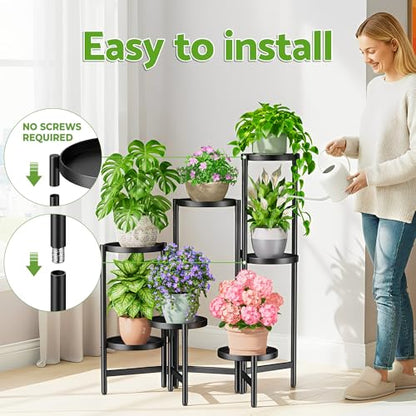 7 Tier Black 7.9 Inch Tray Folding Plant Rack Shelf for Living Room - color: BlackDisk, size: 6-tiers